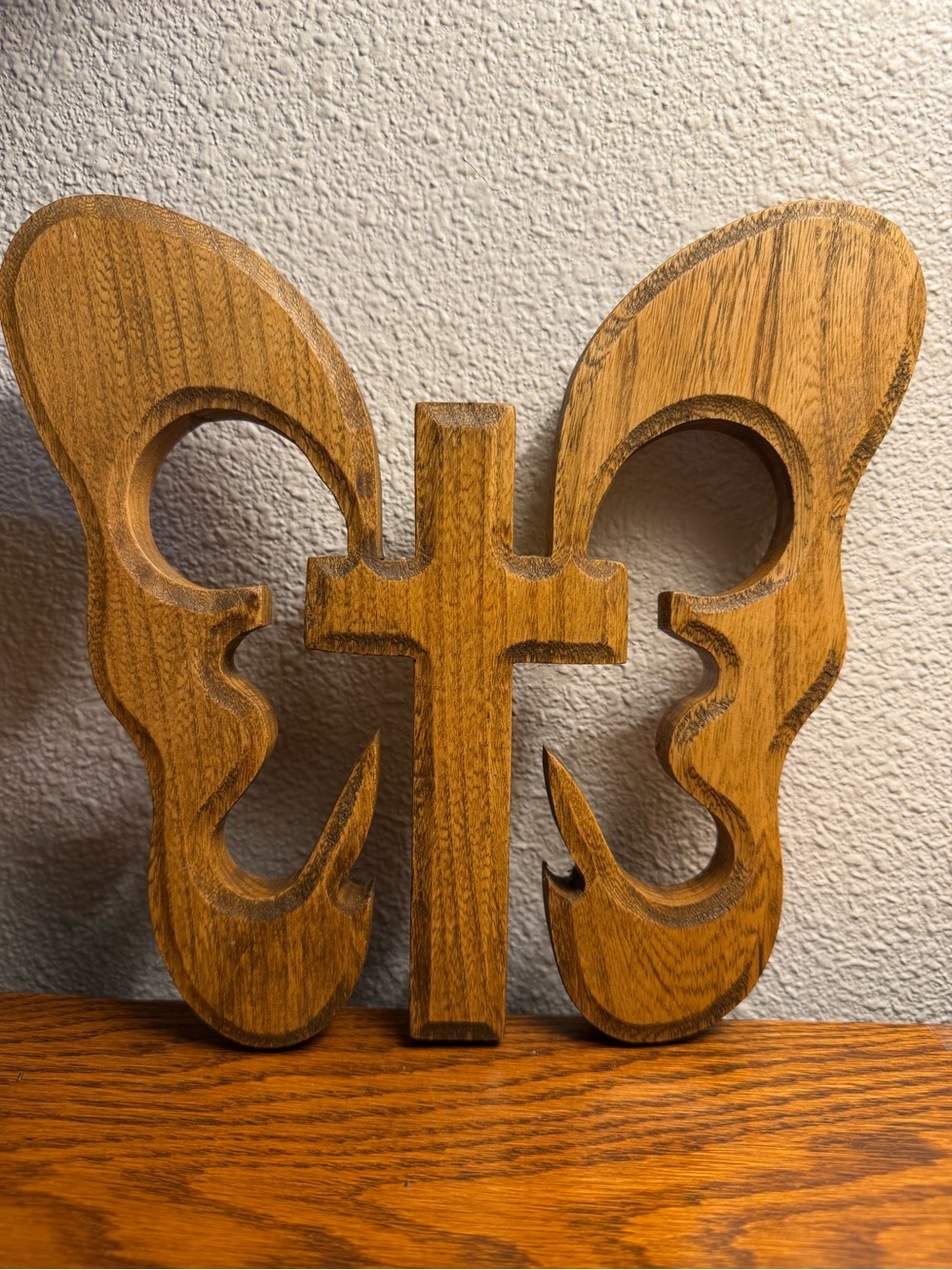 Wooden Butterfly Cross Wall Decor in Warm Brown